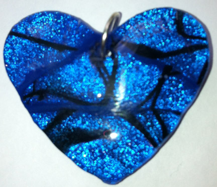 A larger photo of the Clear Glass on Blue & Black Heart Shaped Necklace