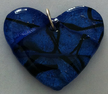 A larger photo of the Clear Glass on Blue & Black Heart Shaped Necklace