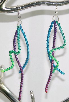 Click for a larger photo of the Blue, Green & Purple Swirled Wire Earrings