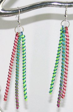 Click for a larger photo of the Blue, Pink & Green Straight Wire Earrings