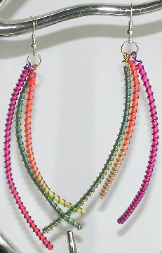 Click for a larger photo of the Orange, Pink & Blue Curled Wire Earrings