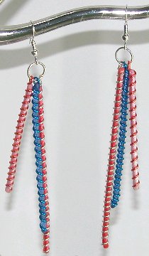 Click for a larger photo of the Blue, Pink & Red Straight Wire Earrings