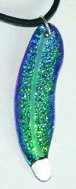 Click for a larger photo of the Sparkly Blue Dichroic Glass Feather Necklace
