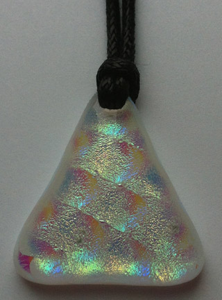 Click for a larger photo of the Clear Honeycomb Patterned Glass on White Triangle Shaped Necklace
