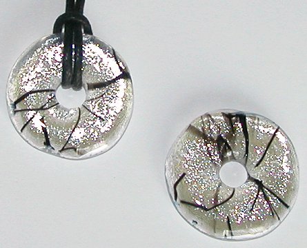 Click for a larger photo of the Clear & Silver Glass with Black Stringer Donut Necklace