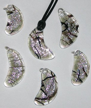 A larger photo of the Silver and Black Stringer Glass Moon Necklace