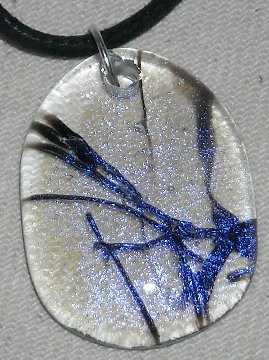 Click for a larger photo of the Clear and Violet Black Stringer Glass Shield Shaped Necklace