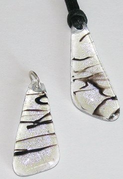 Click for a larger photo of the Clear and Violet Glass with Black Stringer Triangle Shaped Necklace