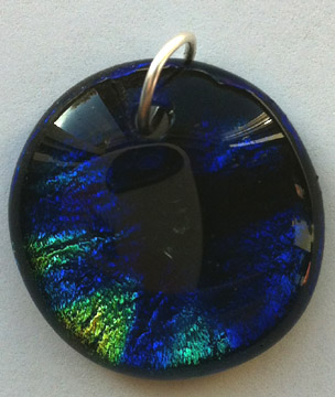 A larger photo of the Clear Glass on Blue, Gold & Black Round Shaped Necklace
