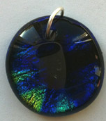 Click for a larger photo of the Clear Glass on Blue, Gold & Black Round Shaped Necklace