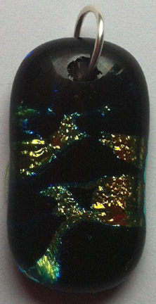 Click for a larger photo of the Clear Glass on Blue, Gold and Black Speck Patterned Glass Pendant