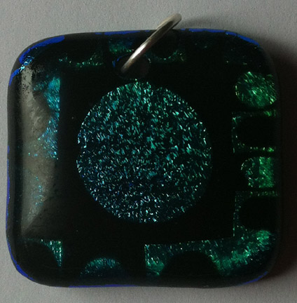 A larger photo of the Clear on Blue Green Circle and Square Patterned Pendant