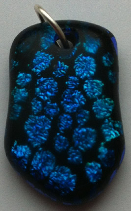 Click for a larger photo of the Clear Glass on Blue Pebble Patterned Abstract Shaped Necklace