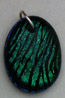 Click for a larger photo of the Clear Glass on Greenish Blue Zebra Patterned Glass Oval Shaped Necklace