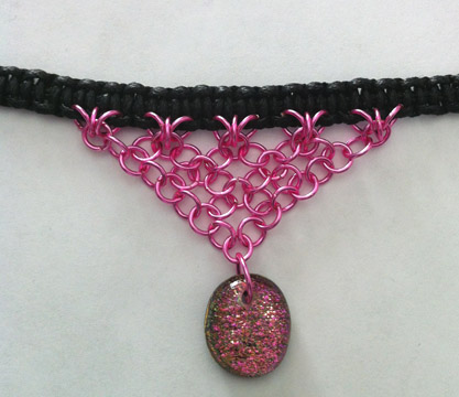 A larger photo of the Clear Glass on Pink Sparkle Oval Shaped Chain Maille Choker