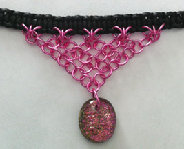 Click for a larger photo of the Clear Glass on Pink Sparkle Oval Shaped Chain Maille Choker