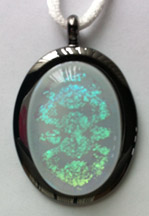 Click for a larger photo of the Clear Snake Patterned Glass on White Oval in Gunmetal-plated Setting