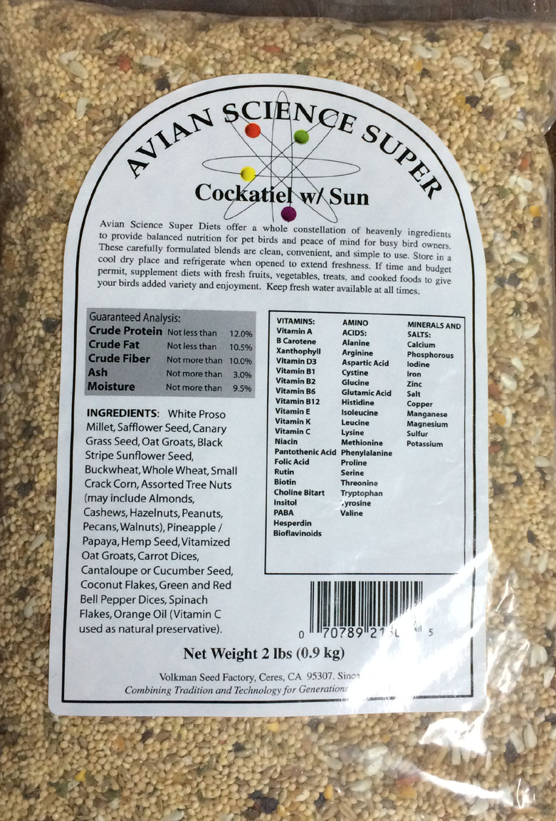 Volkman's Avian Science Super Cockatiel with Sunflower Seed Mix Ingredients