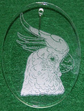 Larger photo of the Cockatoo Etched in Glass Ornament