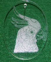 Click for a larger photo of the Cockatoo Etched in Glass Ornament