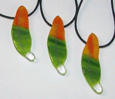 Click for a larger photo of the Sun Conure Glass Feather Necklaces