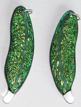 A larger photo of the Green Krinkle Dichroic Glass Feather Necklace