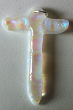 Click for a larger photo of the Clear Honeycomb Glass on White Cross Shaped Necklace