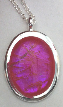 Click for a larger photo of the Clear Glass on Hot Pink Oval in Silver-plated Setting
