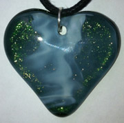 Click for a larger photo of the Vanilla Swirl on Iridescent Green Heart Shaped Necklace