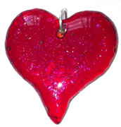 Click for a larger photo of the Clear Glass on Iridescent Red Fancier Heart Shaped Necklace