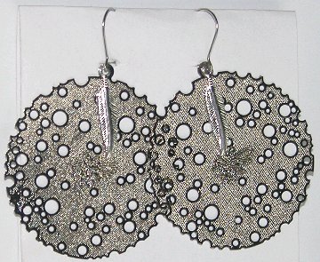 A larger photo of the Silver Filigree Discs with Feather Earrings