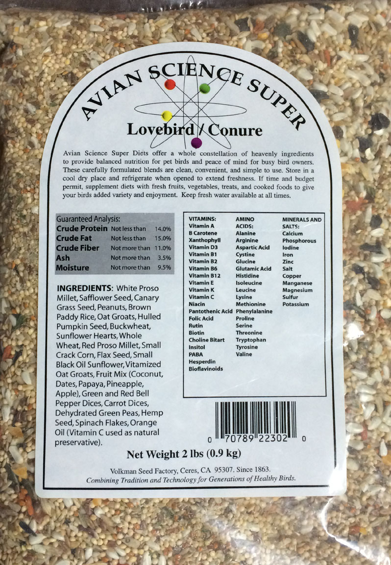 Volkman's Avian Science Super Lovebird/Conure Seed Mix Ingredients