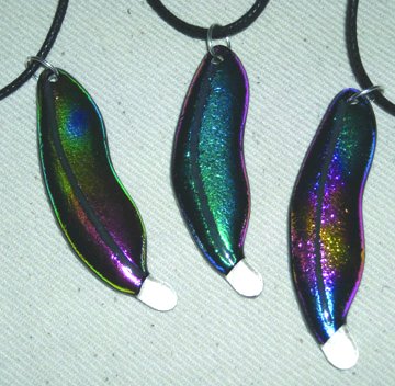 A larger photo of the Metallic Rainbow Glass Feather Necklace