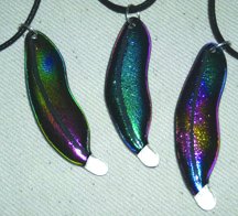 Click for a larger photo of the Metalic Rainbow Dichroic Glass Feather Necklace