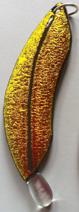 Orange Krinkle Dichroic Glass Feather Necklace