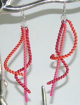 Click for a larger photo of the Orange, Pink & Red Swirled Wire Earrings