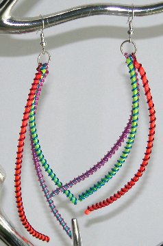 Click for a larger photo of the Orange, Purple & Green Curled Wire Earrings