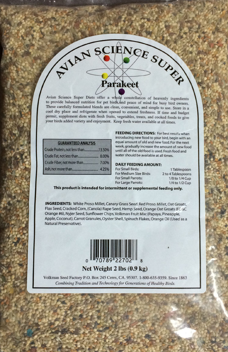 Volkman's Avian Science Super Parakeet Seed Mix Ingredients