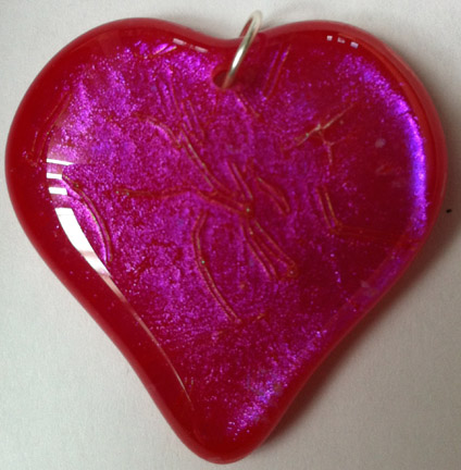 A larger photo of the Clear Pink on Red Glass Fancier Heart Shaped Necklace