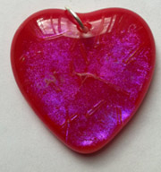 Click for a larger photo of the Clear Pink on Red Glass Heart Shaped Necklace