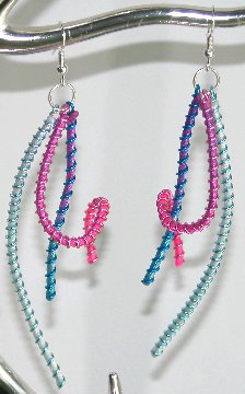 Click for a larger photo of the Light Blue, Pink & Purple Swirled Wire Earrings