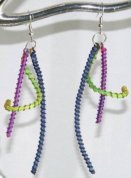 Click for a larger photo of the Dark Blue, Purple & Yellow Swirled Wire Earrings
