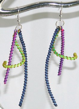 A larger photo of the Dark Blue, Purple & Yellow Swirled Wire Earrings