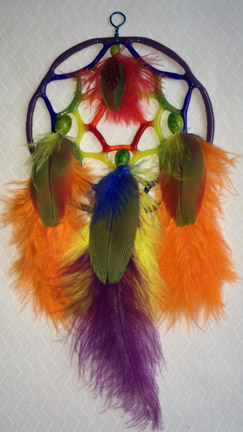 A larger photo of the Purple Rainbow Glass and Multicolored Feathers Dream Catcher