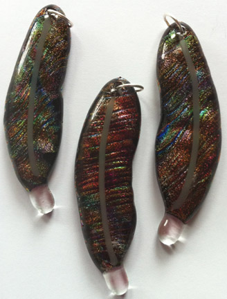 Click for a larger photo of the Brown Rainbow Dichroic Glass Feather Necklace