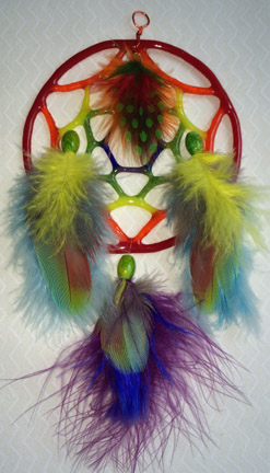 A larger photo of the Red Rainbow Glass and Multicolored Feathers Dream Catcher