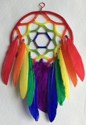 A larger photo of the Red Rainbow Glass and Rainbow Pin Feathers Dream Catcher