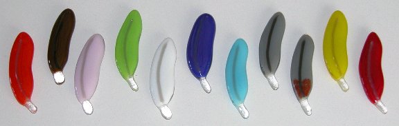 A larger photo of all the Single Colored Glass Feathers