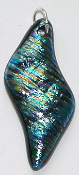 Click for a larger photo of the Textured Blue Rainbow Glass Lightning Shaped Necklace