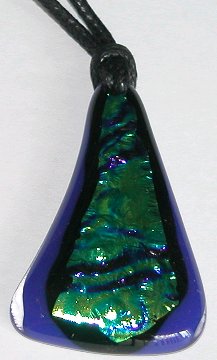 Click for a larger photo of the Textured Green with Blue on Blue Glass Triangle Shaped Necklace